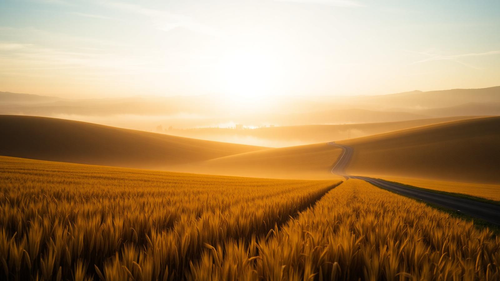 Golden farmland at sunrise