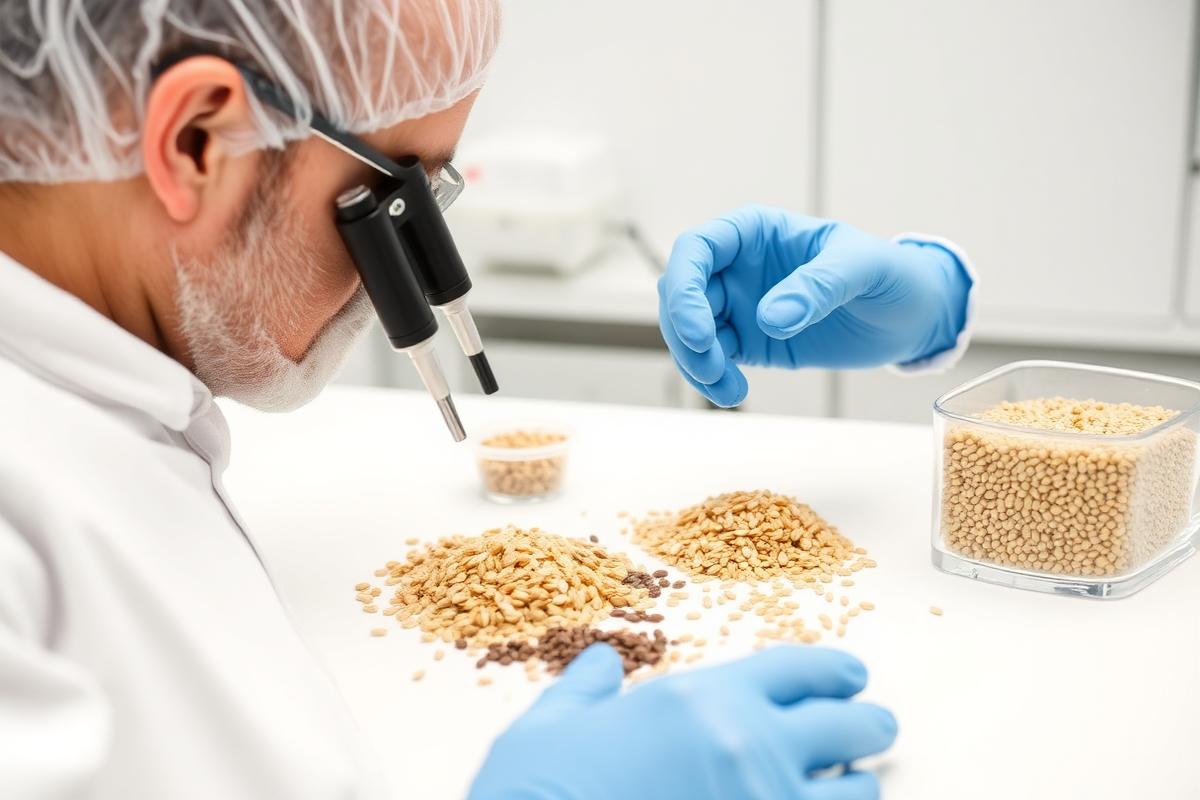 Quality inspector reviewing grain samples
