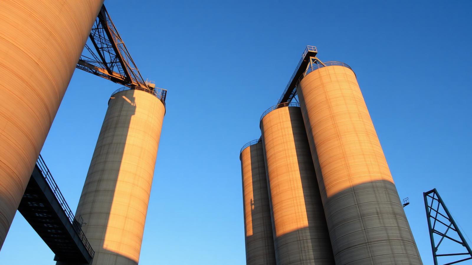 Grain silos at golden hour